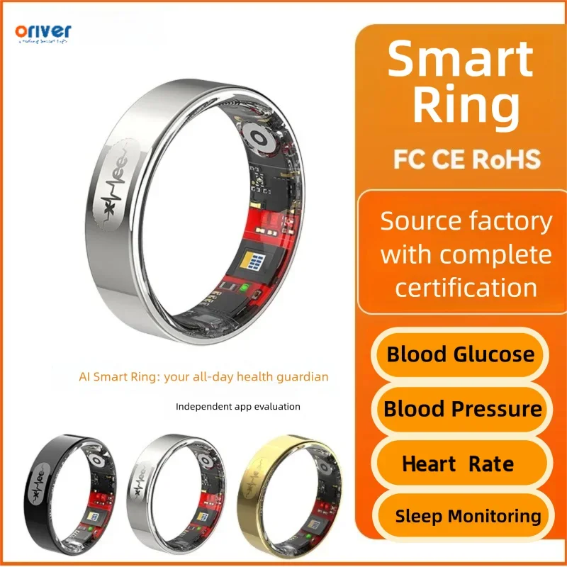 AI Smart Ring with Blood Glucose and Blood Pressure Monitor, 5ATM Waterproof, Sleep Tracking, Long Battery, Step Counting