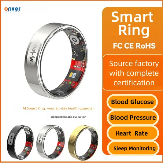 AI Smart Ring with Blood Glucose and Blood Pressure Monitor, 5ATM Waterproof, Sleep Tracking, Long Battery, Step Counting